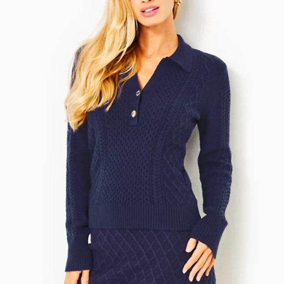 Lilly Pulitzer Sweaters - Lilly Pulitzer Lizona Polo Sweater in Low Tide Navy Small